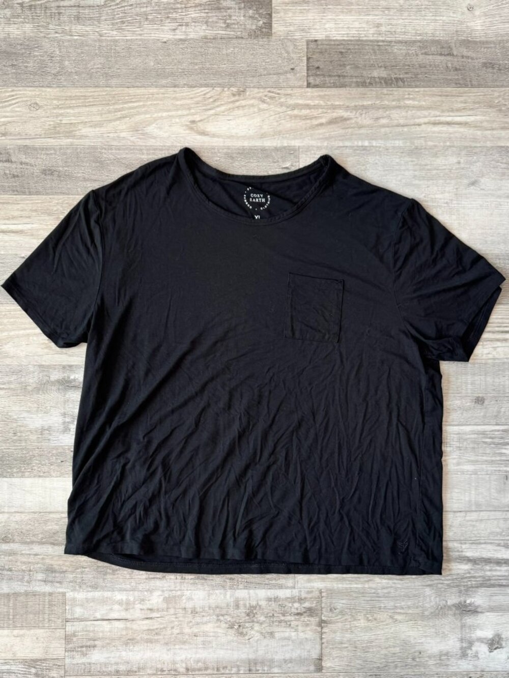 Cozy Earth Black Bamboo Short Sleeve Boxy Tee Size XL Pocket H5